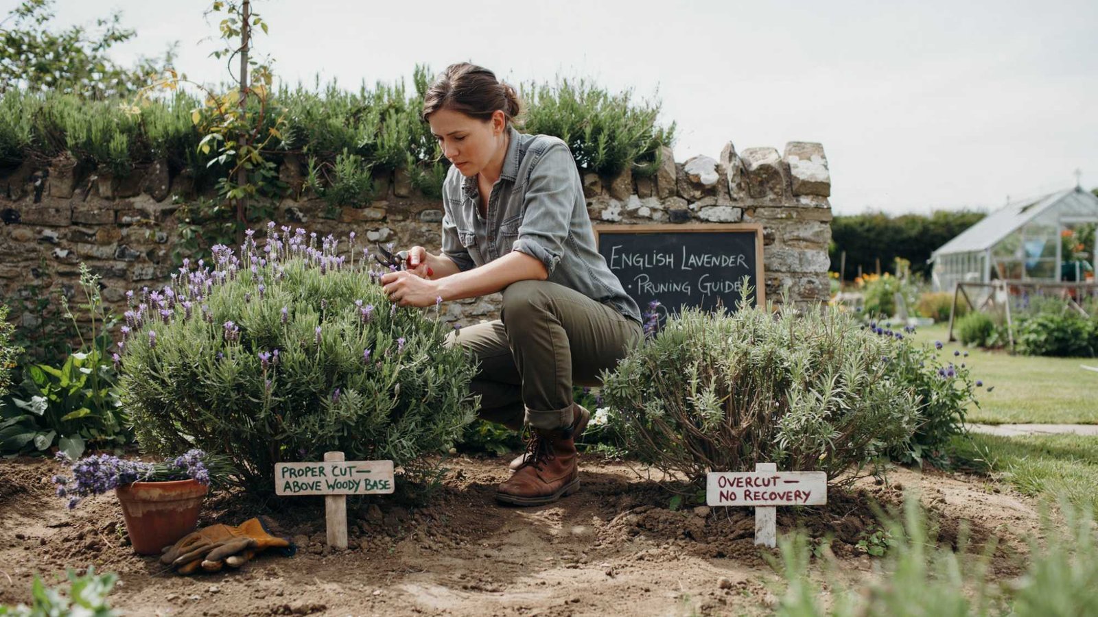 Showing proper vs overharvesting lavender to maintain plant health.