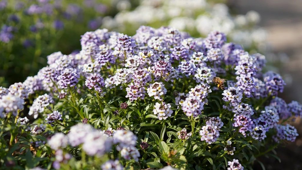 Close-up of sweet alyssum flowers growing in dense fragrant clusters.