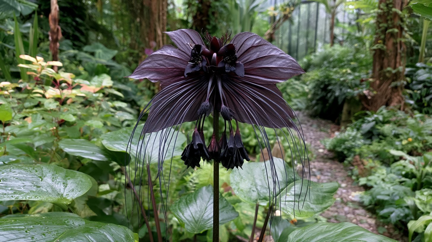 Black Bat Flower with long whisker-like bracts.