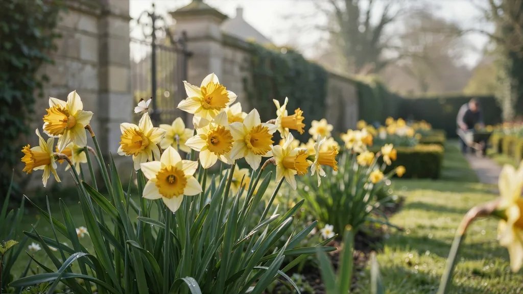 Yellow daffodils blooming in a spring garden representing rebirth, hope, and new beginnings.