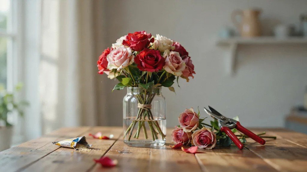 Fresh and slightly wilted roses showing how long roses can go without water.