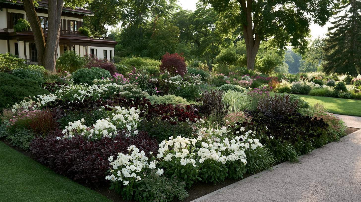 Black and white flowers creating bold contrast in a well-designed garden.