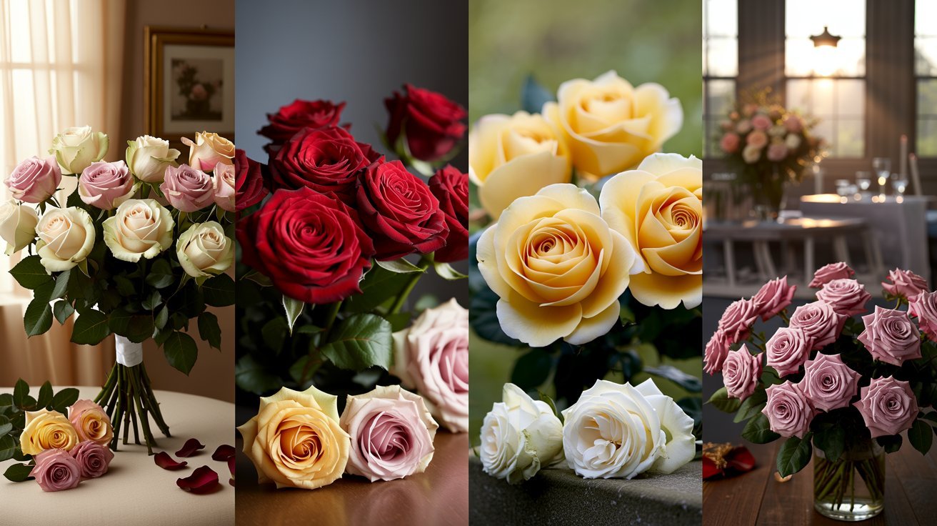 Colorful roses used for weddings, celebrations, apologies, and remembrance, symbolizing emotions across life's important moments.