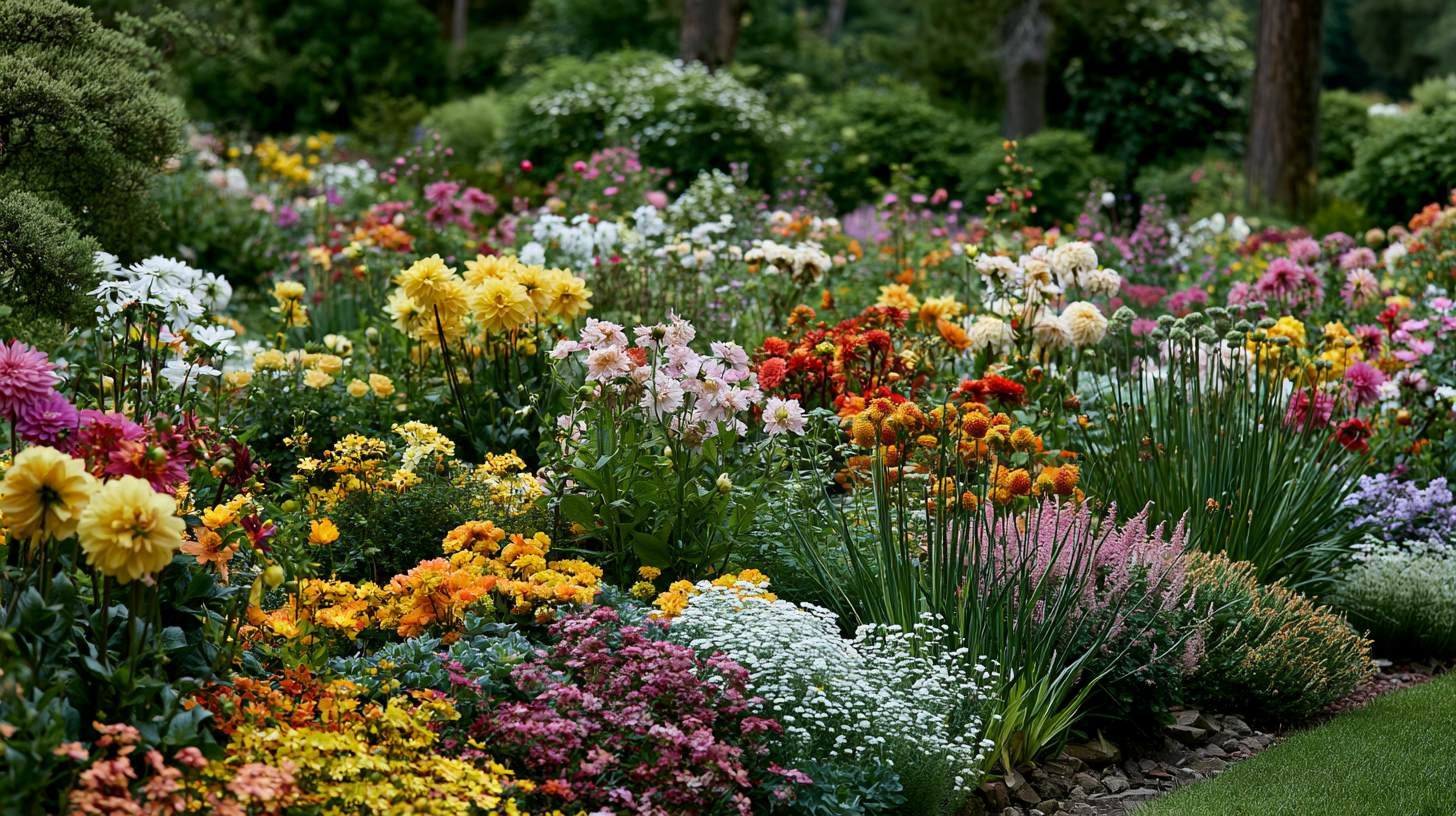 Mixed flowering plants blooming throughout the growing season.
