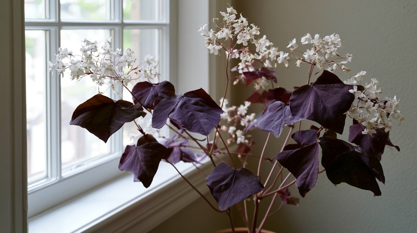 False Shamrock with dark leaves and small white flowers.