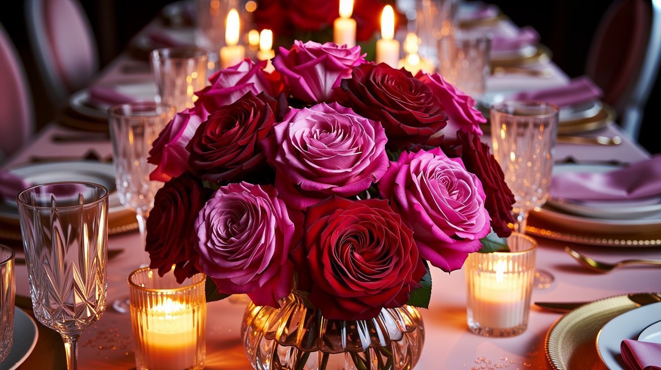 Deep red and burgundy roses symbolizing passion, desire, and intense romantic love.