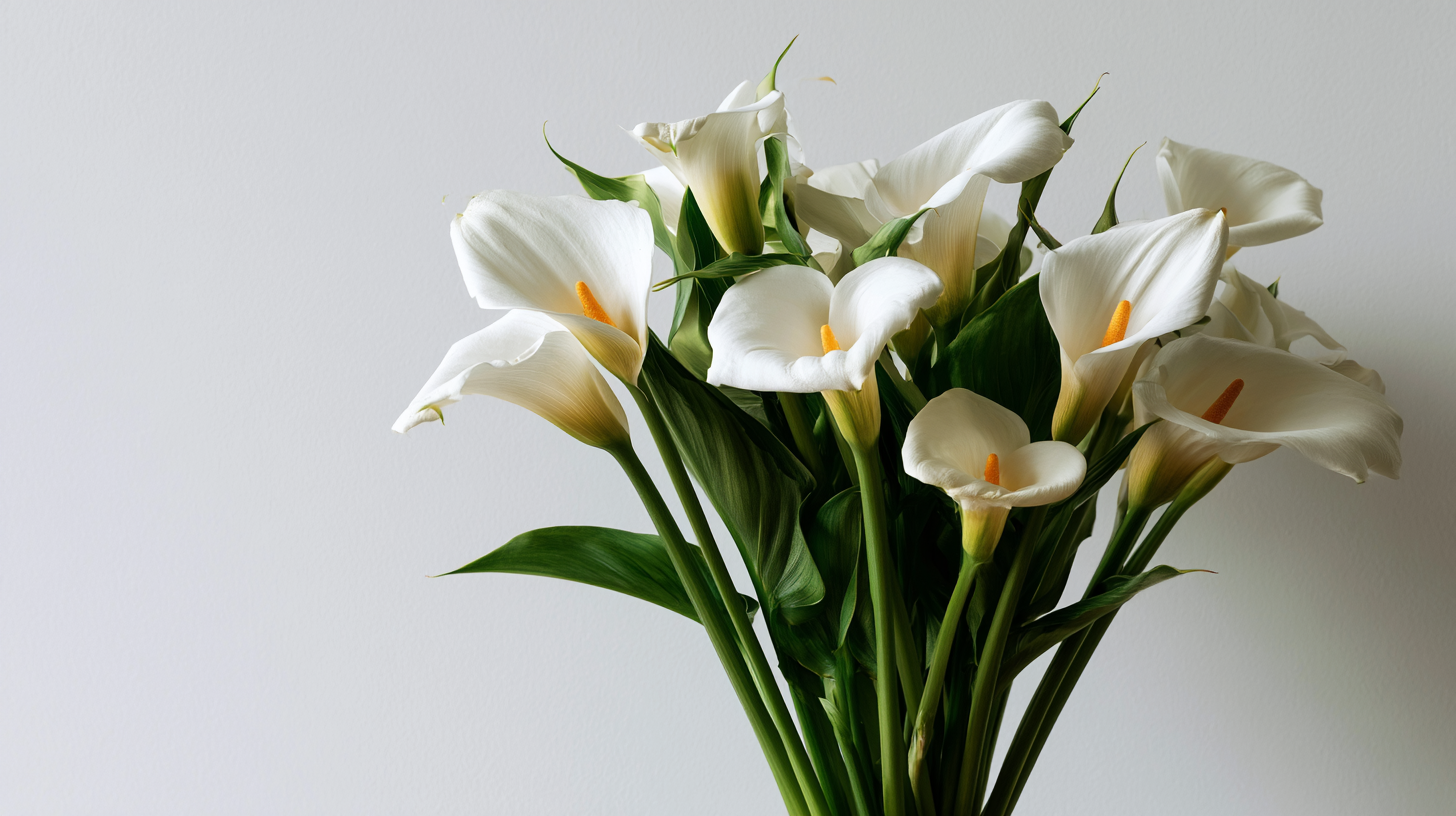White calla lilies symbolizing purity and innocence.