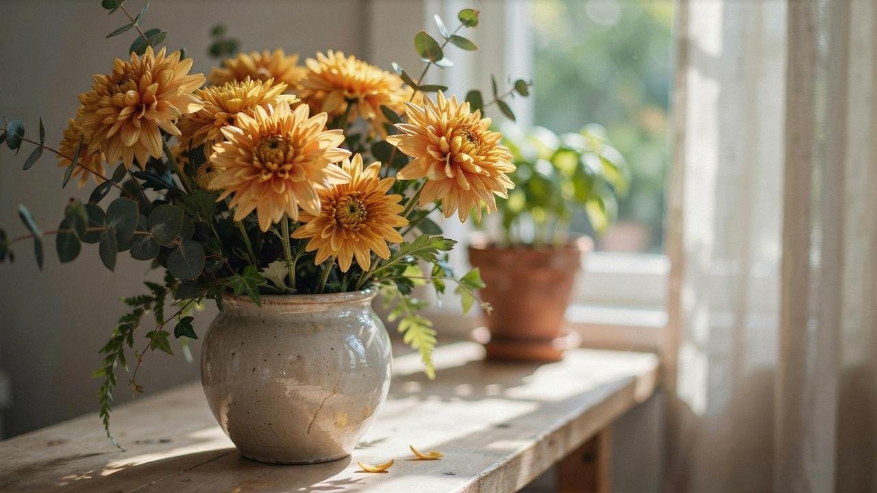 Yellow chrysanthemums representing happiness, honesty, joy, and genuine friendship.