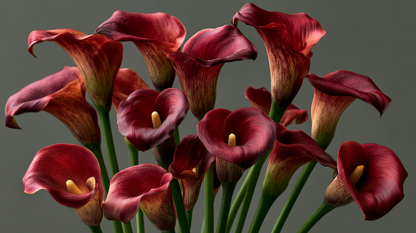 Red calla lilies symbolizing passion and romantic love.