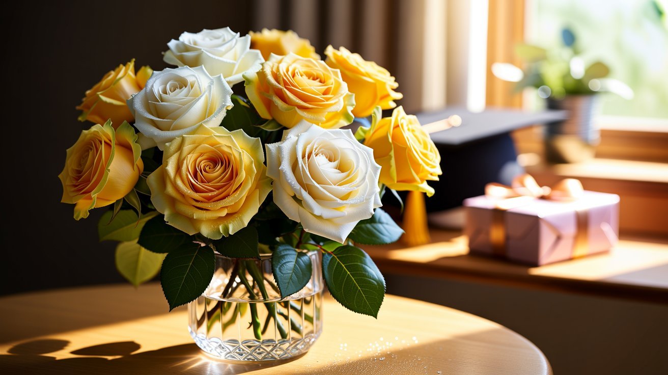 Yellow and white roses symbolizing respect, appreciation, friendship, gratitude, and honor.