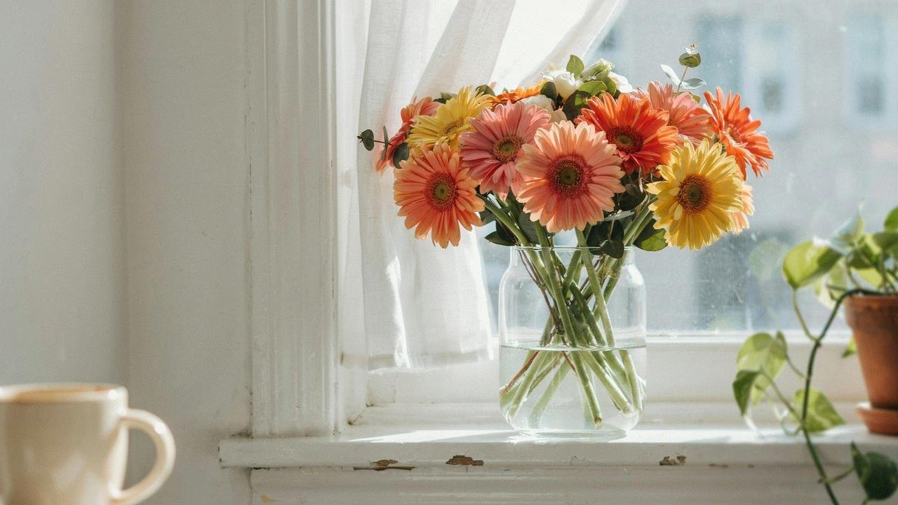 Colorful gerbera daisies symbolizing joy, optimism, happiness, and cheerful friendship.