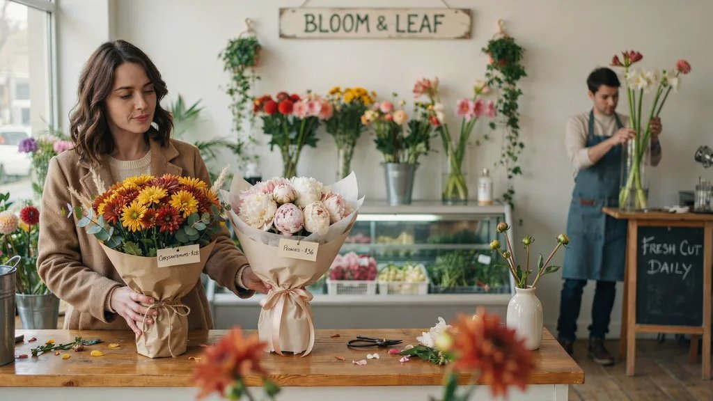 Choosing between chrysanthemums and peonies for a thoughtful November floral gift.