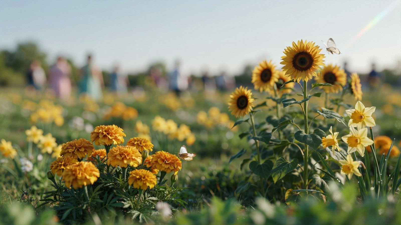 Bright yellow flowers symbolizing Yellow Flower Day celebration in early spring warm sunlight atmosphere scene